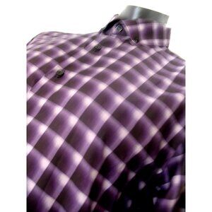 REACTION Kenneth Cole Men's Purple Plaid Button Shirt L, 16, 32/33